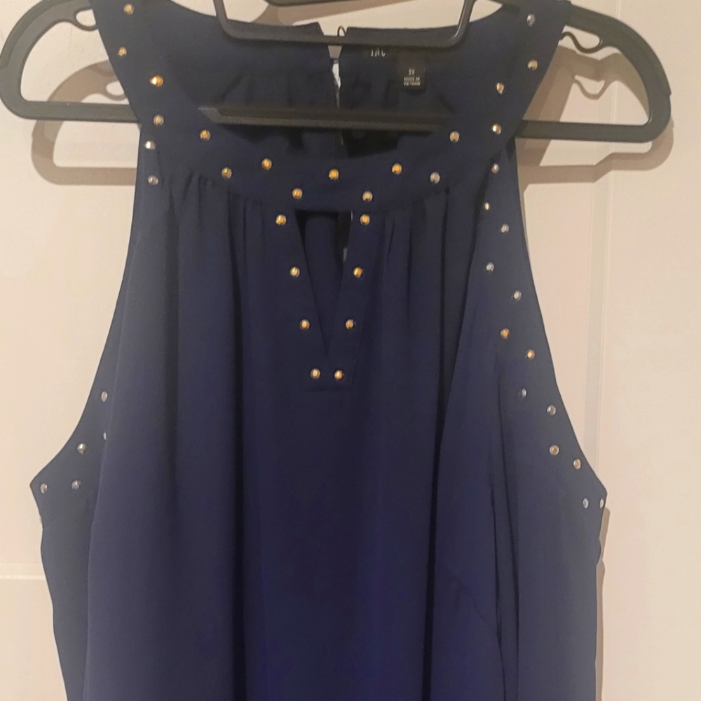 INC Plus Navy Cold Shoulder Blouse